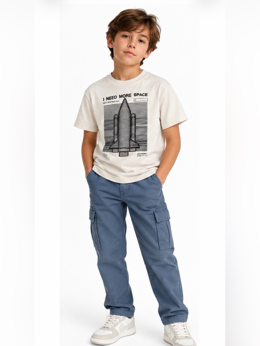 Zara Cream Graphic 'I Need More Space' Rocket Tee